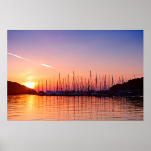 Sunset in Adriatic sea bay photo print. Croatia Poster