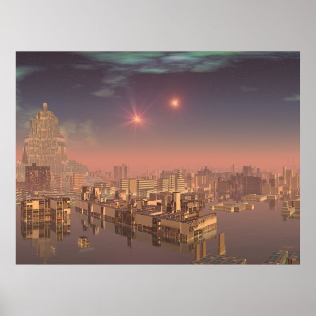 Sunset in Alien Water City 1 Print (Front)