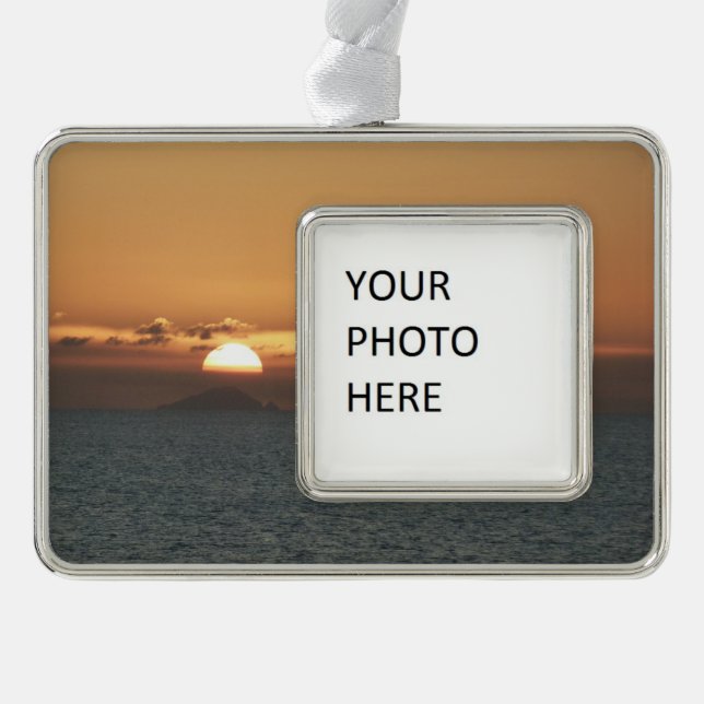 Sunset in Antigua I Seascape Photography Silver Plated Framed Ornament (Front)