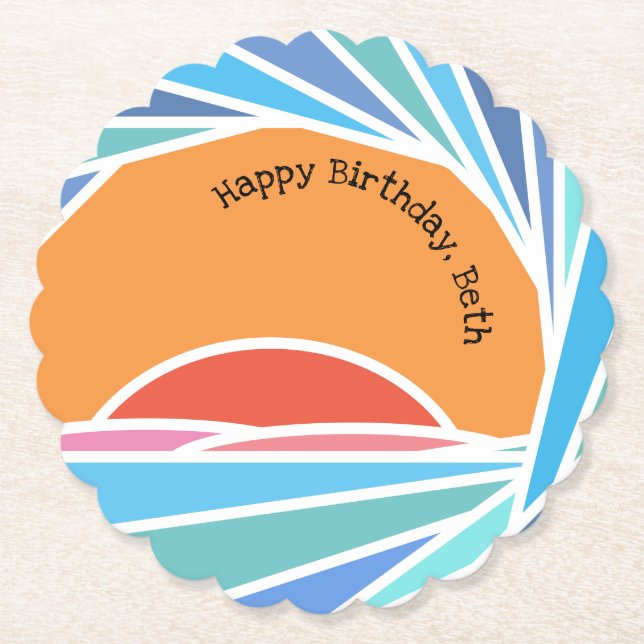 Sunset in Barrel Wave Paper Coaster (Front)