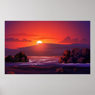 Sunset in beach poster