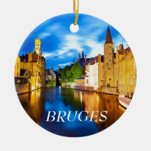 Sunset in Bruges. Belgium Ceramic Tree Decoration