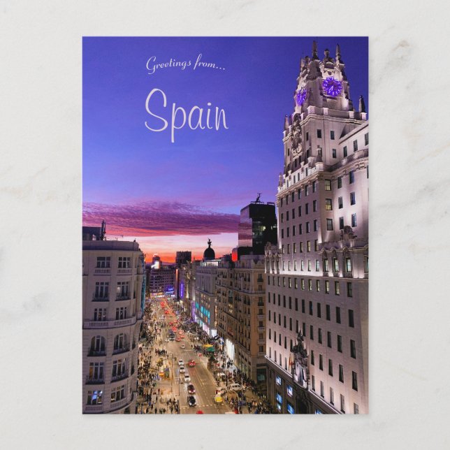 Sunset in Gran Vía Madrid Spain Postcard (Front)