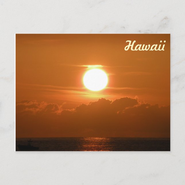 Sunset in Kona, Hawaii Postcard with Boat (Front)