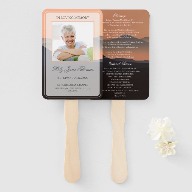 Sunset In Loving Memory Funeral Program Hand Fan (Front and Back)