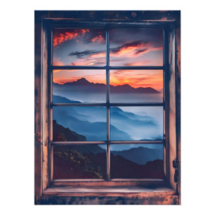 Sunset in Mountains Window View Photo Print