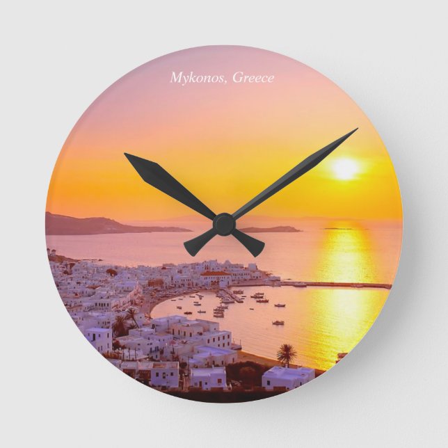 Sunset in Mykonos, Greece Round Clock (Front)