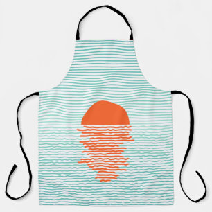 Sunset in ocean - striped background. line artsuns apron