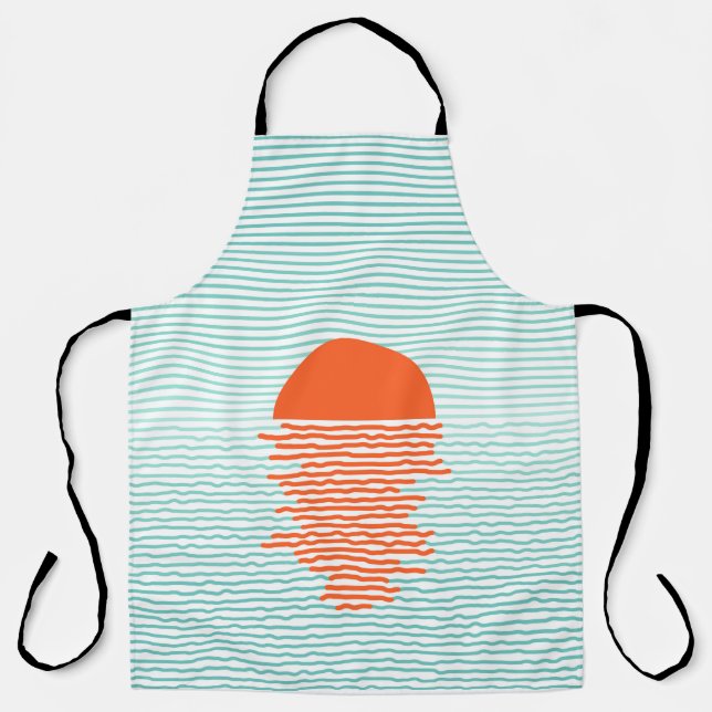 Sunset in ocean - striped background. line artsuns apron (Front)