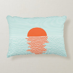 Sunset in ocean - striped background. line artsuns decorative cushion
