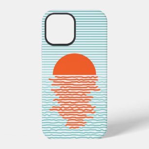 Sunset in ocean - striped background. line artsuns iPhone 12 case