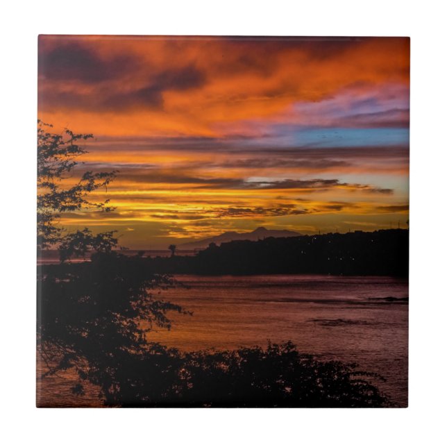 Sunset in Praia, Cape Verde Tile (Front)