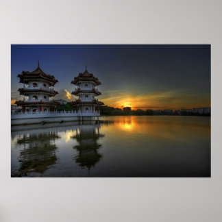 Sunset in Singapore Chinese Garden Poster