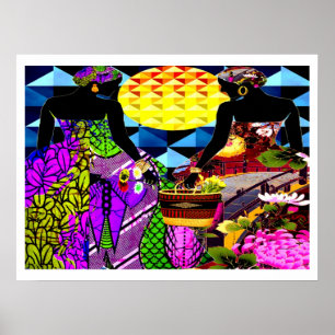 Sunset In the Garden of Flowers Poster