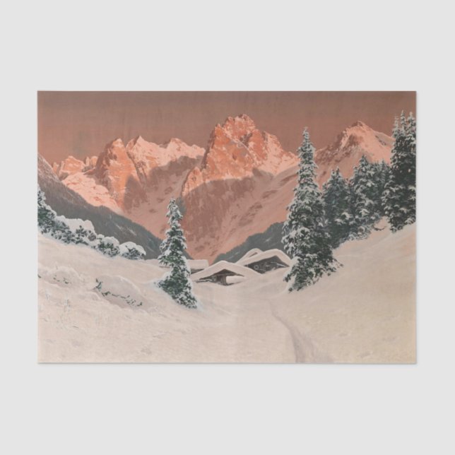 Sunset in the Kaisertal, Snowy Mountain, Decoupage Tissue Paper (Front)