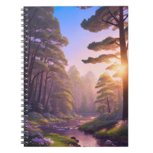 Sunset in the Lush Pine Forest Notebook