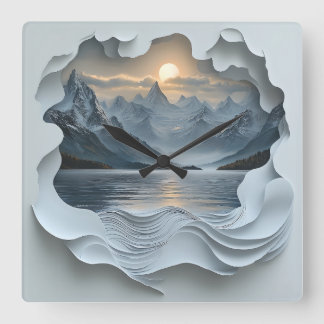 Sunset in the mountains square wall clock