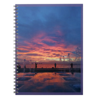 ''Sunset in the port'' Blue Spiral Photo Notebook