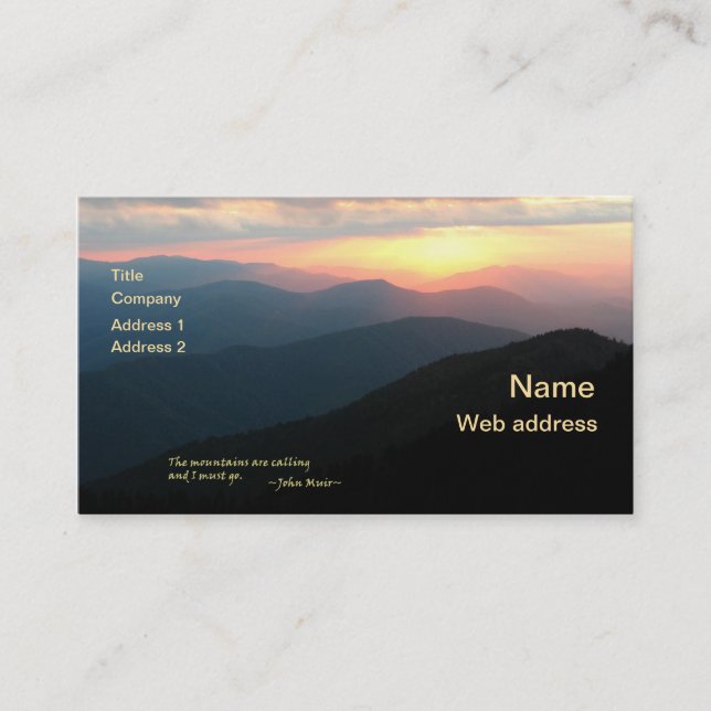 Sunset in the Smokies: Mtns are calling / Muir Business Card (Front)