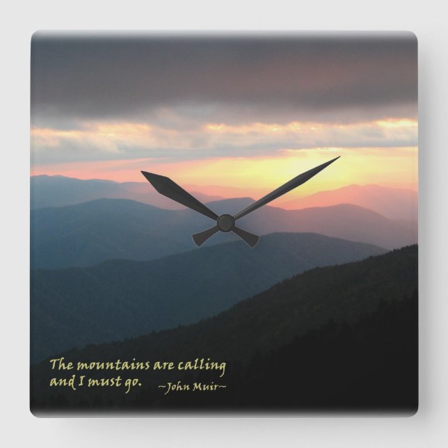 Sunset in the Smokies: Mtns are calling / Muir Square Wall Clock (Front)
