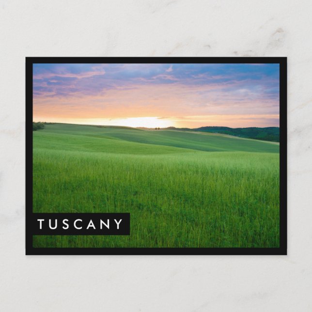 Sunset in Tuscany black edge text postcard (Front)