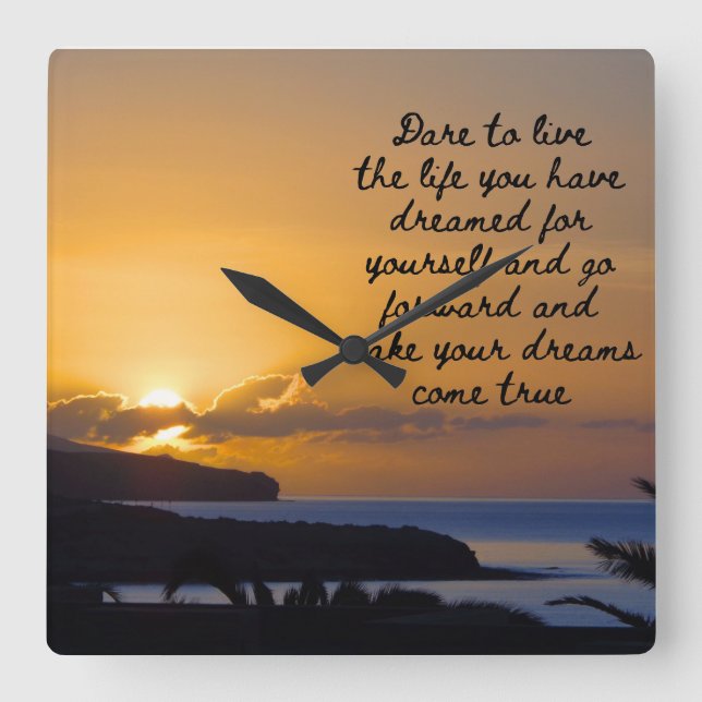 Sunset Inspirational Quote Square Wall Clock (Front)
