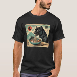 Sunset Japanese Mt. Fuji Postage Stamp Panther Ram T-Shirt