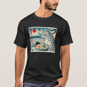 Sunset Japanese Mt. Fuji Postage Stamp Snow Leopar T-Shirt