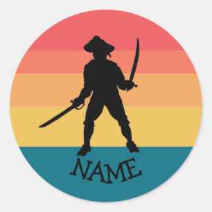 Sunset Jolly Roger Pirate Party Classic Round Sticker