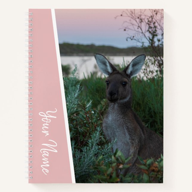 Sunset Kangaroo Australia Pink Accent Handwriting Notebook (Front)