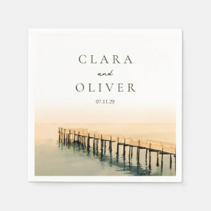 Sunset Key West Pier Reflection Watercolor Wedding Napkin