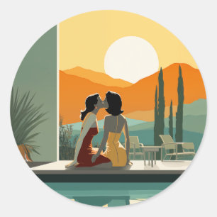 Sunset Kiss By The Pool Classic Round Sticker
