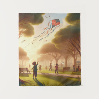 “Sunset Kite-Flying Tapestry” Tapestry