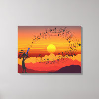 Sunset Kokopelli and Music Canvas Print