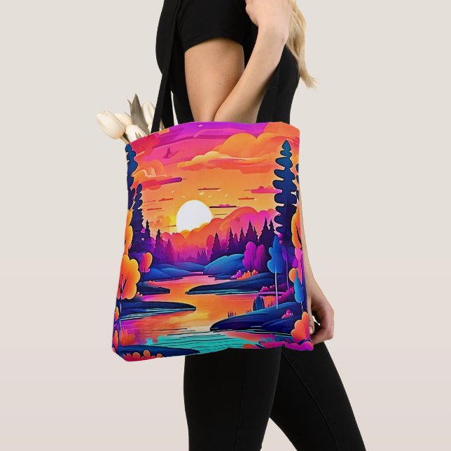 Sunset Lake Fantasy Art Tote Bag (Close Up)
