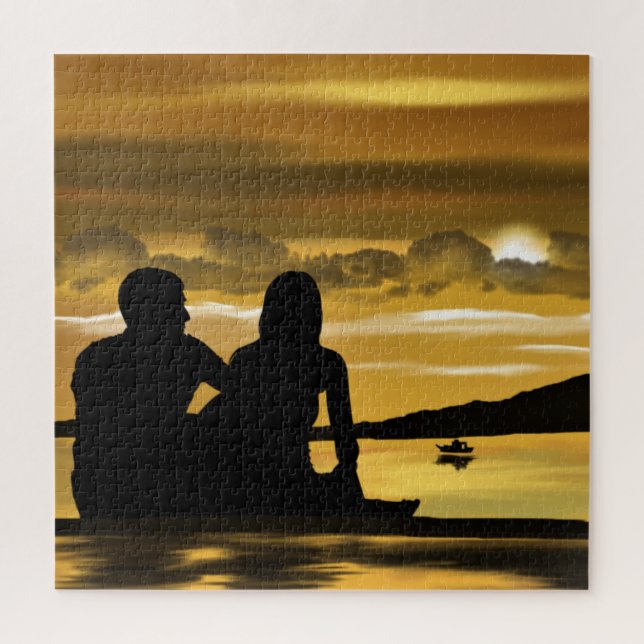 Sunset Lake Jigsaw Puzzle Romantic Love - Couple  (Vertical)