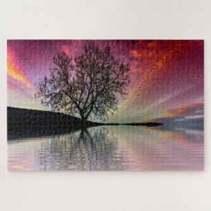 Sunset Lake Scenic Tree Jigsaw Puzzle