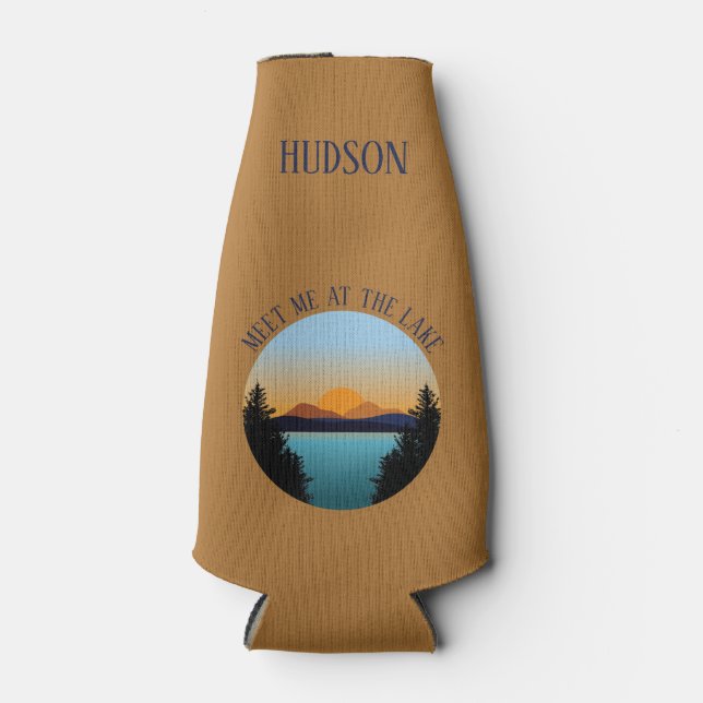 Sunset Lake Vacation Bottle Cooler (Front)