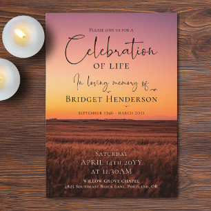 Sunset Landscape Field Celebration of Life Funeral Invitation