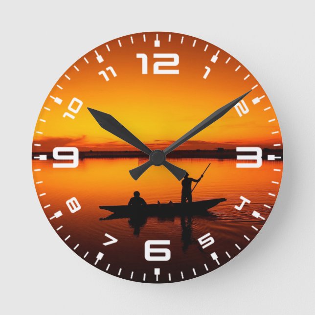 Sunset Landscape with A Boat-68465 Round Clock (Front)