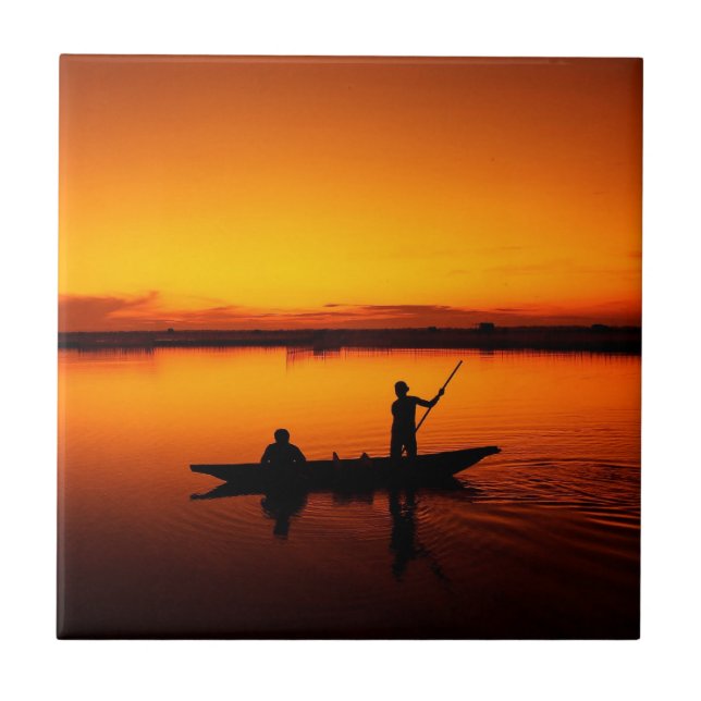 Sunset Landscape with A Boat-68465 Tile (Front)
