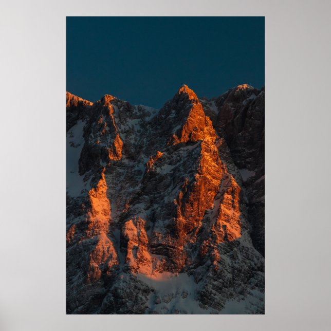 Sunset light on majestic mountains poster (Front)