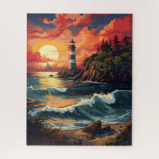Sunset Lighthouse Jigsaw Puzzle (Vertical)