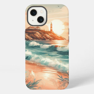 Sunset Lighthouse Ocean Beach Boho Floral iPhone 13 Case