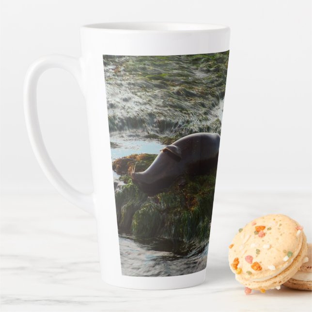 Sunset Lit Harbour Seal II at San Diego Latte Mug (In Situ)