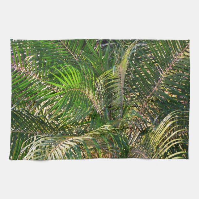 Sunset Lit Palm Fronds Tropical Tea Towel (Horizontal)