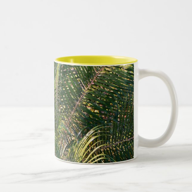 Sunset Lit Palm Fronds Tropical Two-Tone Coffee Mug (Right)