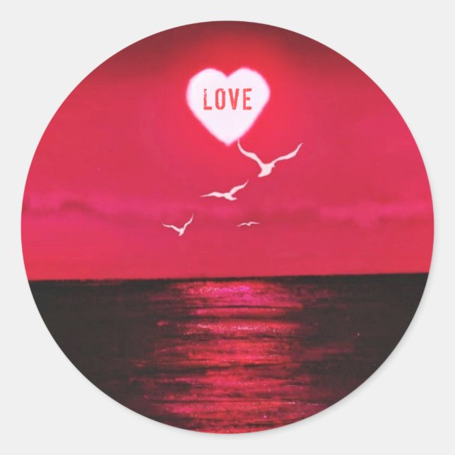 Sunset Love - Romantic - Black Red - Customisable Classic Round Sticker (Front)