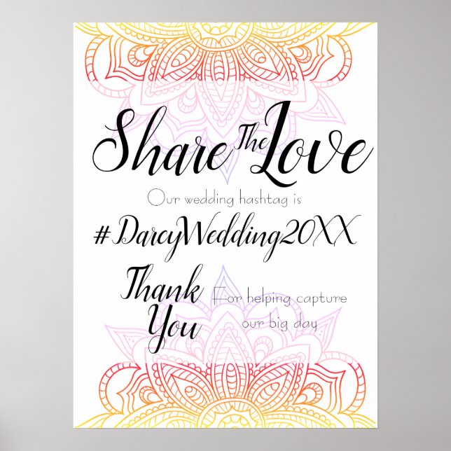 Sunset Mandala Wedding Hashtag Sign (Front)