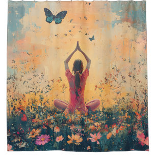 Sunset Meadow Meditation with Butterflies (1) Shower Curtain